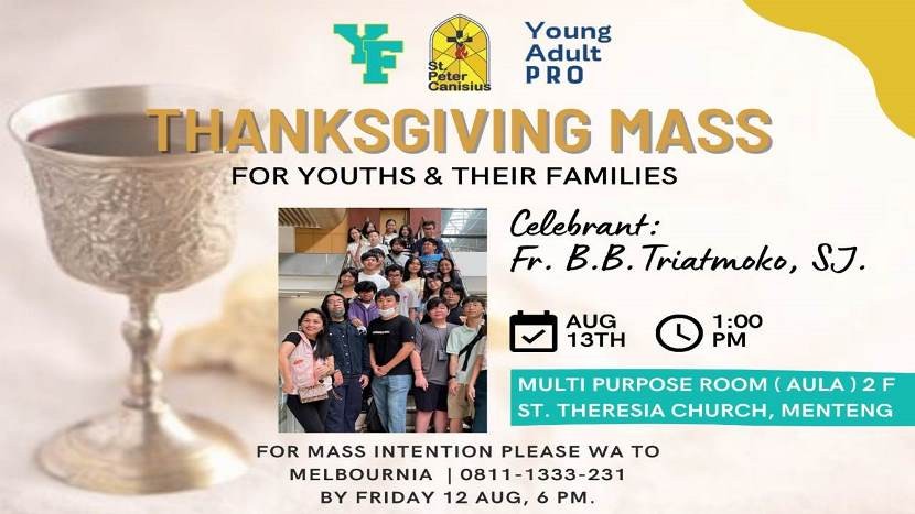 Thanksgiving Mass - For Youth & Their Families Aug 13, 2022  1:00 PM